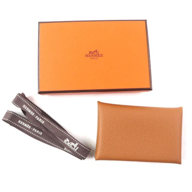 極美品▼HERMES エルメス カルヴィ ゴールド ヴォーエプソン レザー カードケース コインケース B刻印 箱付き フランス製 メンズ_1