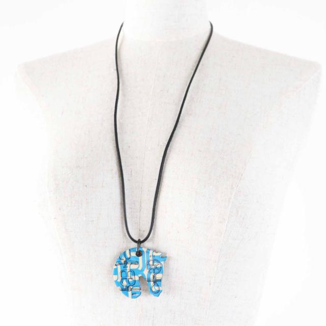 極美品◎HERMES エルメス タッタソールPM バックルの工房 ネックレス ペンダント GP エナメル ブルー ベージュ フランス製 レディース_1