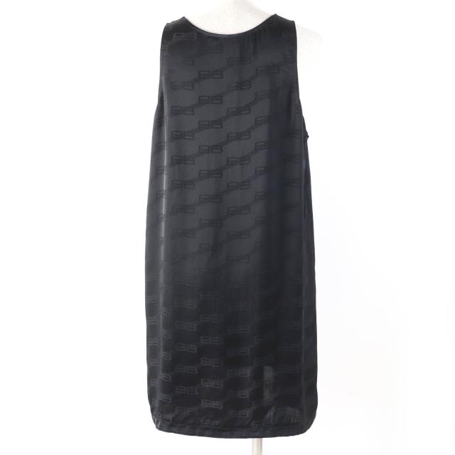 未使用品☆BALENCIAGA バレンシアガ 23SS 746254 BBロゴ総柄デザイン ノースリーブ ワンピース ブラック 36 仏製 正規品 レディース_2