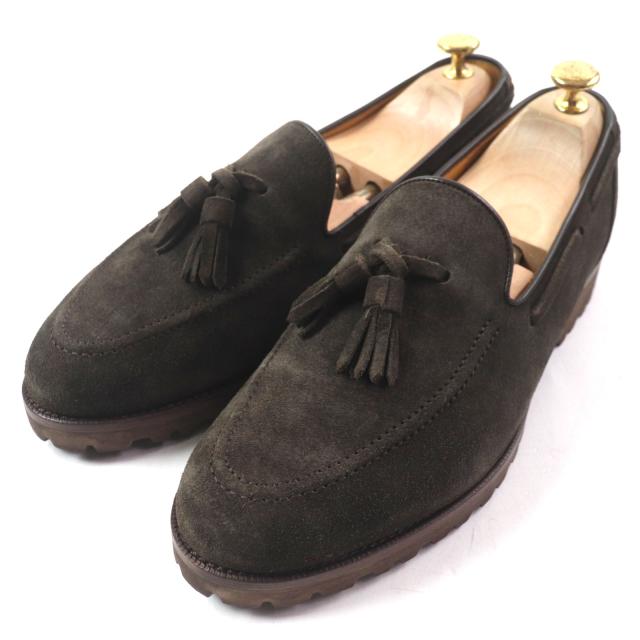 極美品▼SPIGOLA スピーゴラ Uチップ スウェードレザー タッセルローファー ダークブラウン 8 箱・保存袋付き メンズ
