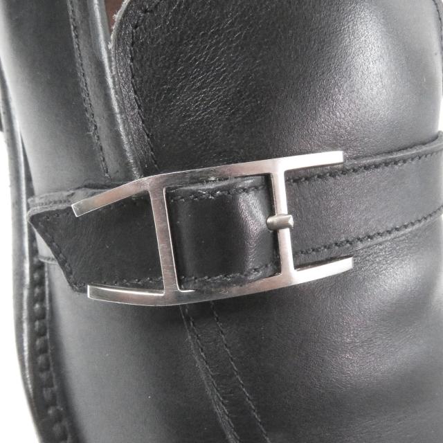 良品□HERMES エルメス ヴィンテージ アピ Hロゴバックル ベルト スクエアトゥ レザー ローファー ブラック 40.5 イタリア製 メンズ_5