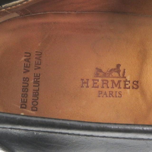 良品□HERMES エルメス ヴィンテージ アピ Hロゴバックル ベルト スクエアトゥ レザー ローファー ブラック 40.5 イタリア製 メンズ_6
