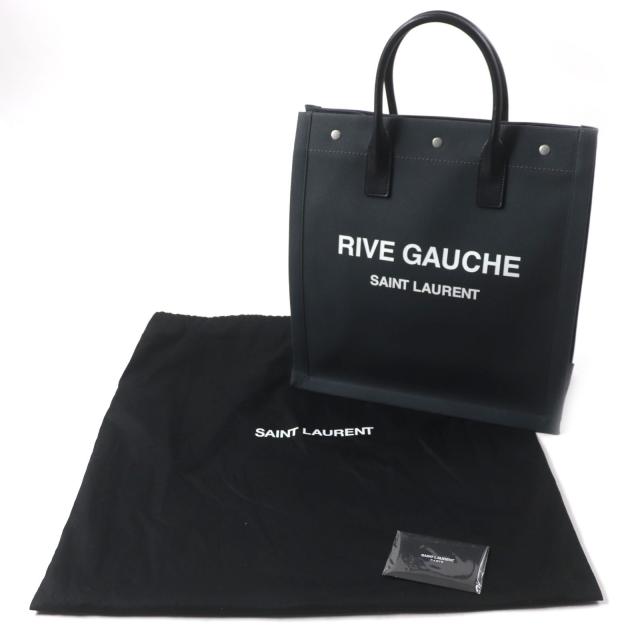 美品▼SAINT LAURENT PARIS サンローランパリ 632539 リヴゴーシュ N/S キャンバス レザー トートバッグ ダークグレー ブラック メンズ_1