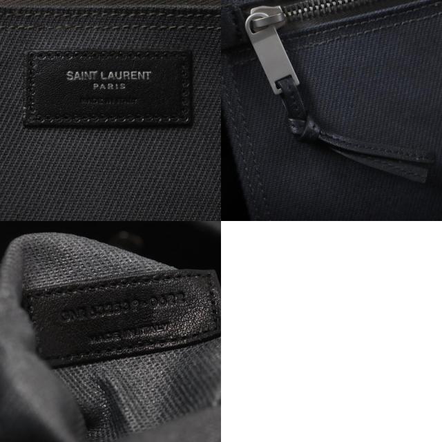 美品▼SAINT LAURENT PARIS サンローランパリ 632539 リヴゴーシュ N/S キャンバス レザー トートバッグ ダークグレー ブラック メンズ_9