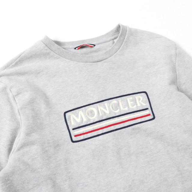 美品★MONCLER モンクレール コットン100% ロゴ刺繍入り クルーネック 長袖 トレーナー スウェット トップス グレー L メンズ_1