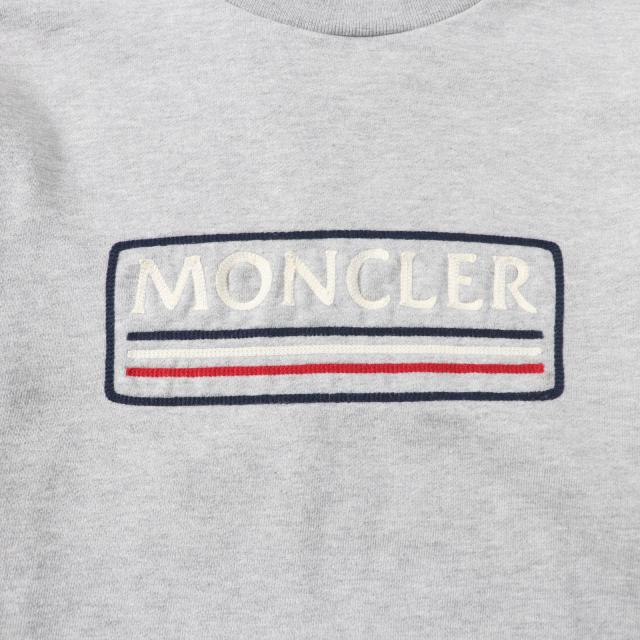 美品★MONCLER モンクレール コットン100% ロゴ刺繍入り クルーネック 長袖 トレーナー スウェット トップス グレー L メンズ_3