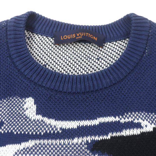 美品▼LOUIS VUITTON ルイヴィトン 20SS カモピケジャガード クルーネック ニットセーター ネイビー マルチ S イタリア製 正規品 メンズ_1