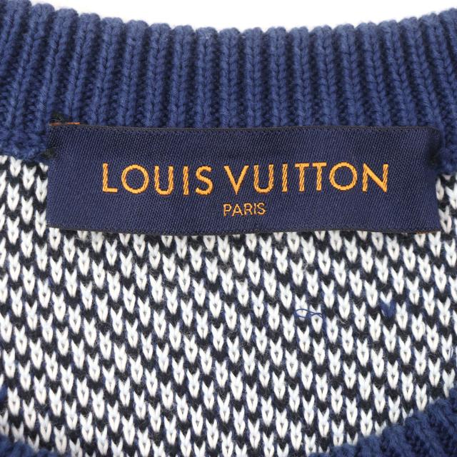 美品▼LOUIS VUITTON ルイヴィトン 20SS カモピケジャガード クルーネック ニットセーター ネイビー マルチ S イタリア製 正規品 メンズ_4