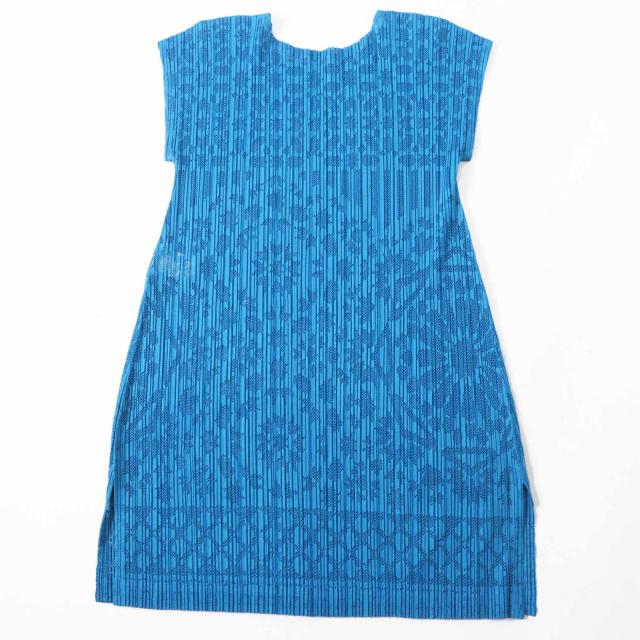 極美品◎PLEATS PLEASE プリーツプリーズ イッセイミヤケ PP51-JT633 カットワーク フレンチスリーブ チュニック ライトブルー 3 日本製_4