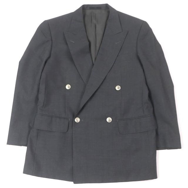 良品□BURBERRY LONDON バーバリーロンドン モヘア混 エンブレムメタルボタン ダブルジャケット グレー 88-76-160/A3 日本製 正規品