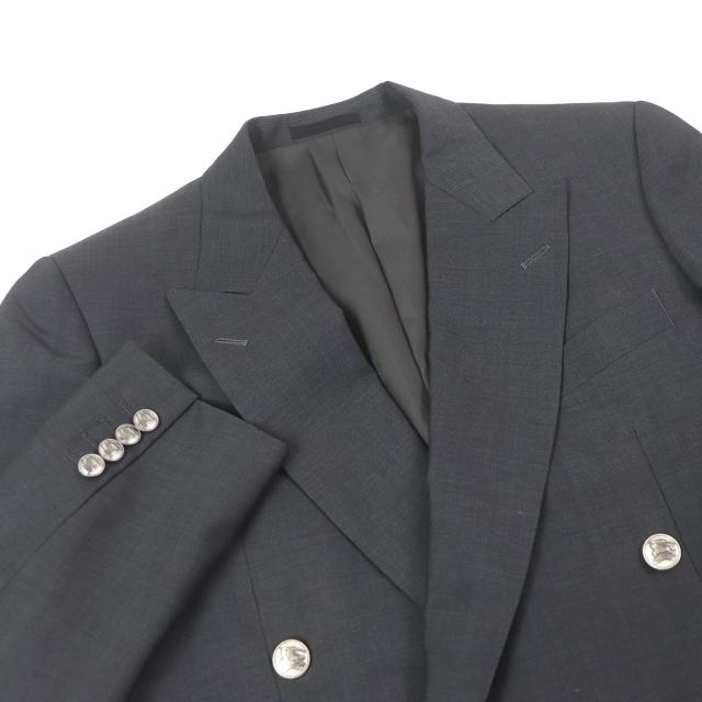 良品□BURBERRY LONDON バーバリーロンドン モヘア混 エンブレムメタルボタン ダブルジャケット グレー 88-76-160/A3 日本製 正規品