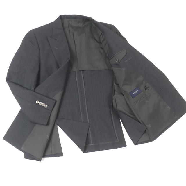 良品□BURBERRY LONDON バーバリーロンドン モヘア混 エンブレムメタルボタン ダブルジャケット グレー 88-76-160/A3 日本製 正規品