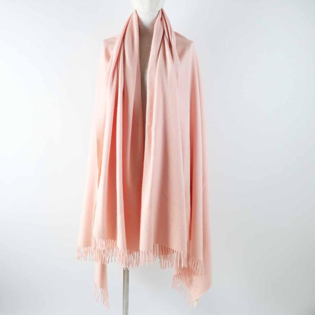 良品◎HERMES エルメス カシミヤ100％ ロゴ刺繍入り 超大判 ショール