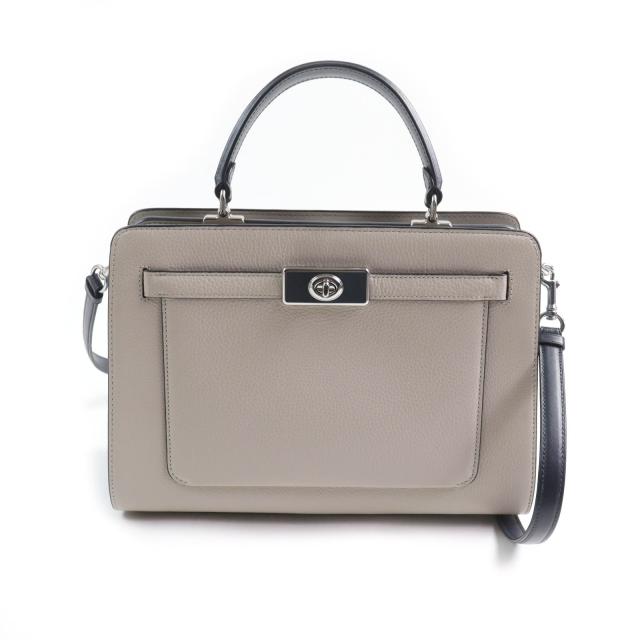 極美品★COACH コーチ C8210 レーン キャリーオール カラーブロック 2way レザー ハンド・ショルダーバッグ グレージュ ライトブルー