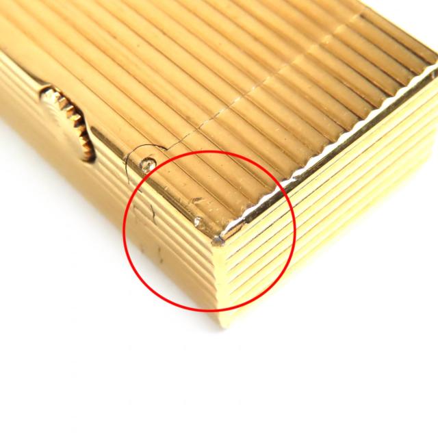 良品△Dunhill ダンヒル ロゴ刻印 ストライプ柄 スクエア ローラー式 ガスライター 喫煙グッズ ゴールド メンズ 着火確認済み_8