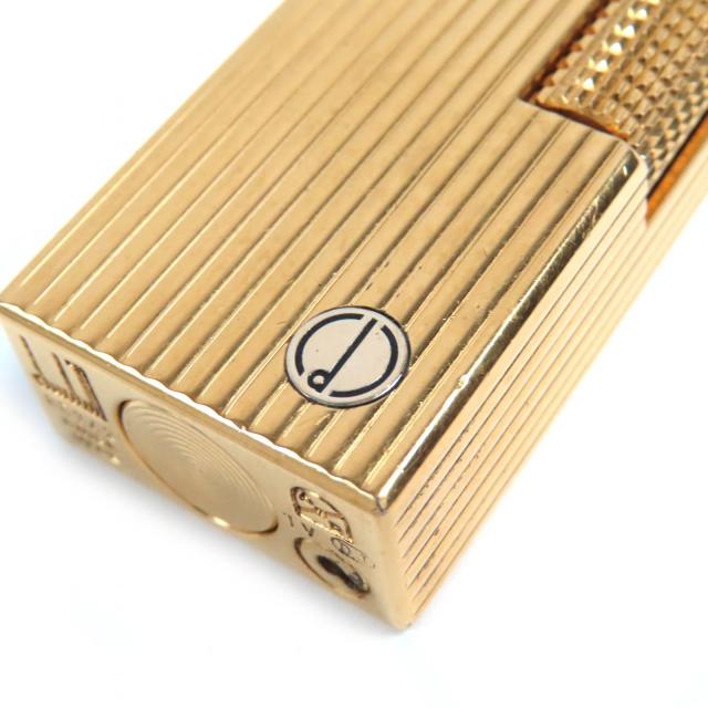 良品△Dunhill ダンヒル ロゴ刻印 ストライプ柄 スクエア ローラー式 ガスライター 喫煙グッズ ゴールド メンズ 着火確認済み_4