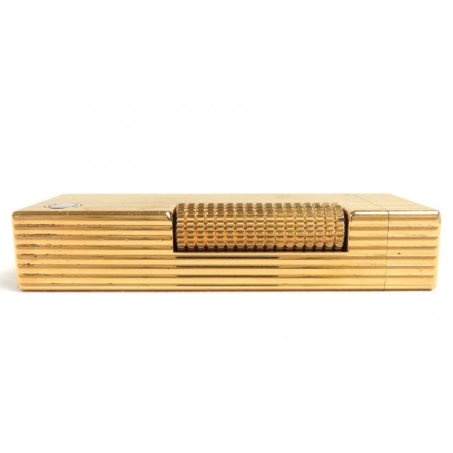 良品△Dunhill ダンヒル ロゴ刻印 ストライプ柄 スクエア ローラー式 ガスライター 喫煙グッズ ゴールド メンズ 着火確認済み_2