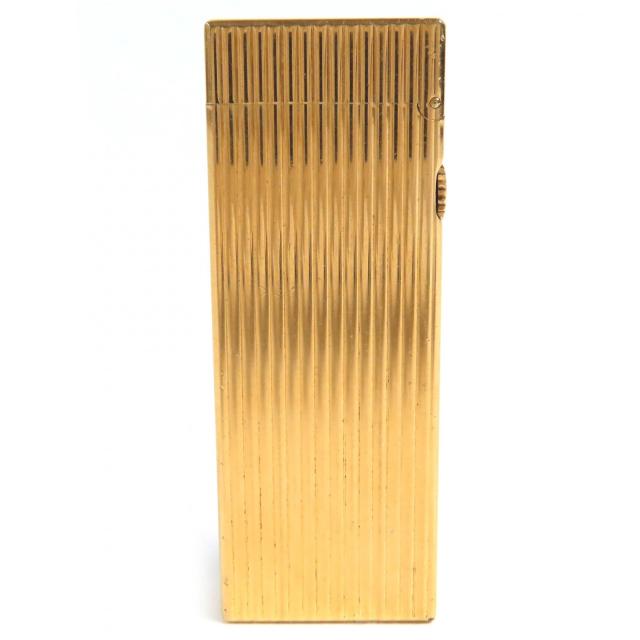 良品△Dunhill ダンヒル ロゴ刻印 ストライプ柄 スクエア ローラー式 ガスライター 喫煙グッズ ゴールド メンズ 着火確認済み_1