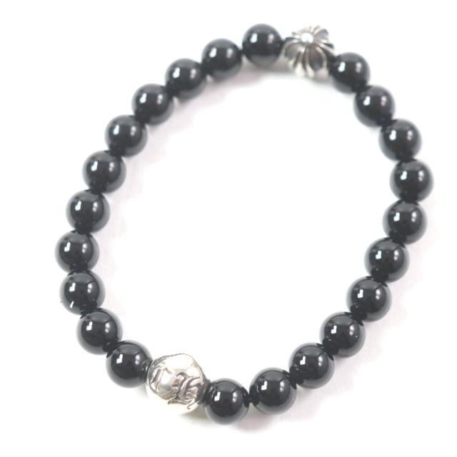 美品▼CHROME HEARTS クロムハーツ BEAD CHプラス ブレスレット オニキス SV925 ブラック シルバー 8mm メンズ レディース アクセサリー