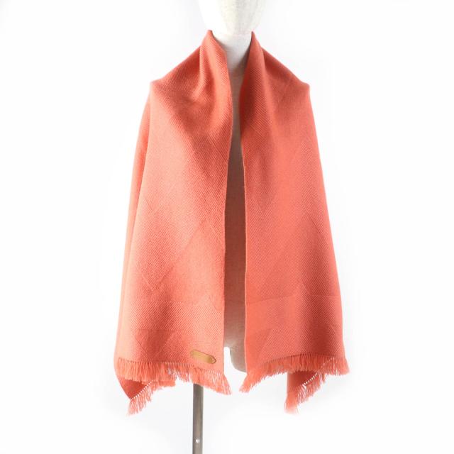 未使用品★HERMES エルメス グランド シェブロン カシミヤ100％ Rose Blush レザーロゴパッチ・フリンジ付 ストール マフラー 箱付き_3