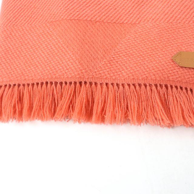 未使用品★HERMES エルメス グランド シェブロン カシミヤ100％ Rose Blush レザーロゴパッチ・フリンジ付 ストール マフラー 箱付き_7
