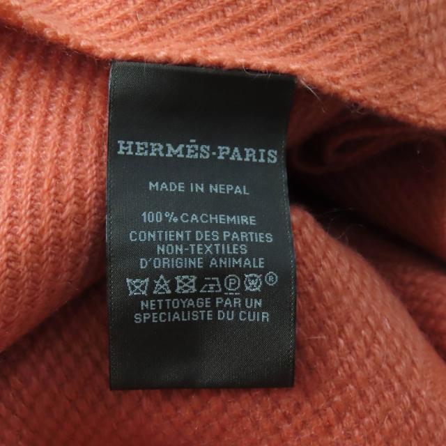 未使用品★HERMES エルメス グランド シェブロン カシミヤ100％ Rose Blush レザーロゴパッチ・フリンジ付 ストール マフラー 箱付き_9