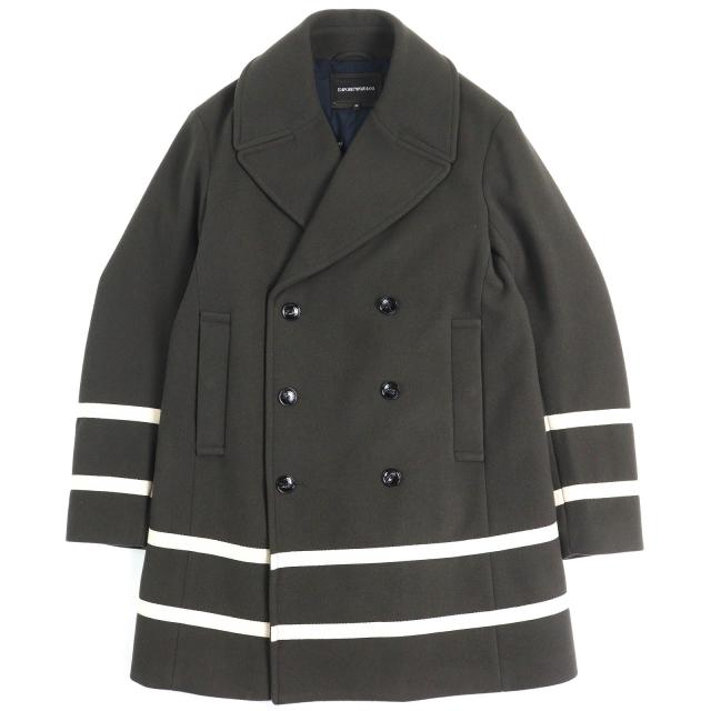 未使用品△EMPORIO ARMANI エンポリオ アルマーニ 黒タグ 2021年 6K1L80 テープデザイン ロゴボタン ダブルブレストコート 50 正規品