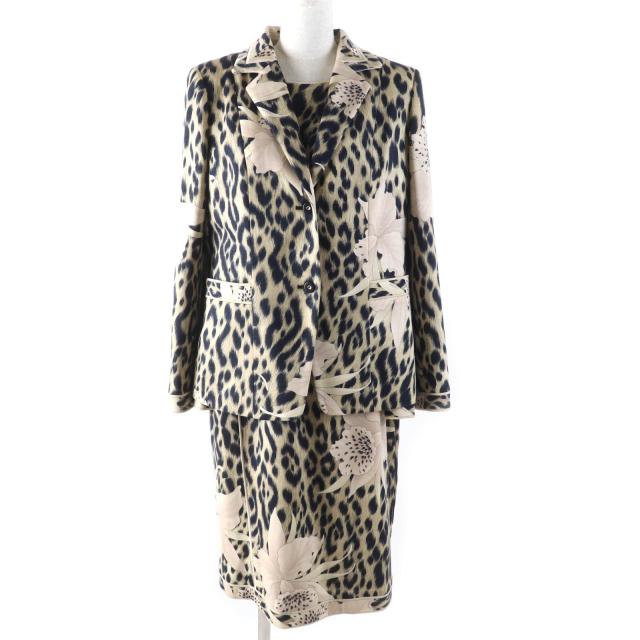 未使用品★LEONARD FASHION レオナール ファッション 0341900 レオパード 花柄 ウールジャケット ワンピース 2点set セットアップ 42