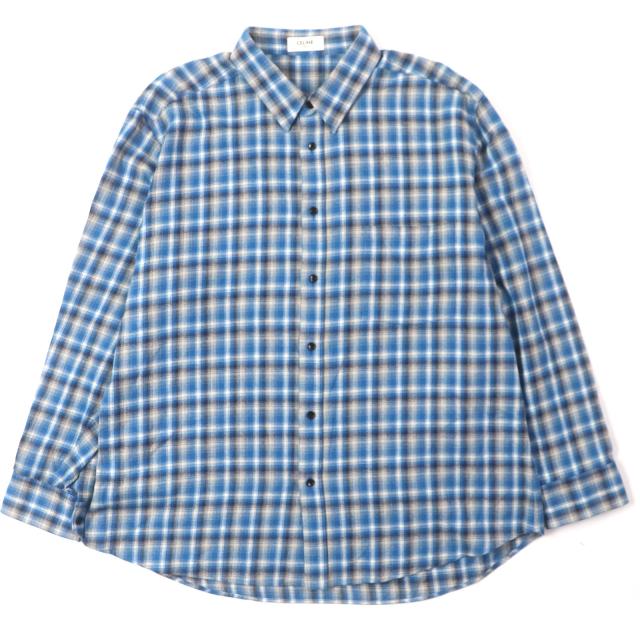 極美品▼セリーヌ 21SS 2C486354M Loose Shirt In Checked Cotton ルーズチェック コットン ロングスリーブ 長袖シャツ 41 正規品 メンズ