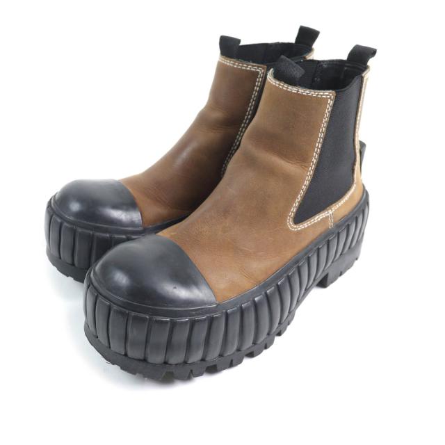 美品★エムエムシックス メゾンマルジェラ 2022年製 S59WU0211 コントラストステッチ レザー アンクルブーツ ブラウン 37 箱・保存袋付