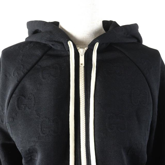 極美品△GUCCI グッチ 661783 GGエンボス GGロゴジャージージャカード ジップアップ フーディー オーバーサイズ パーカー 黒 XS 正規品_3