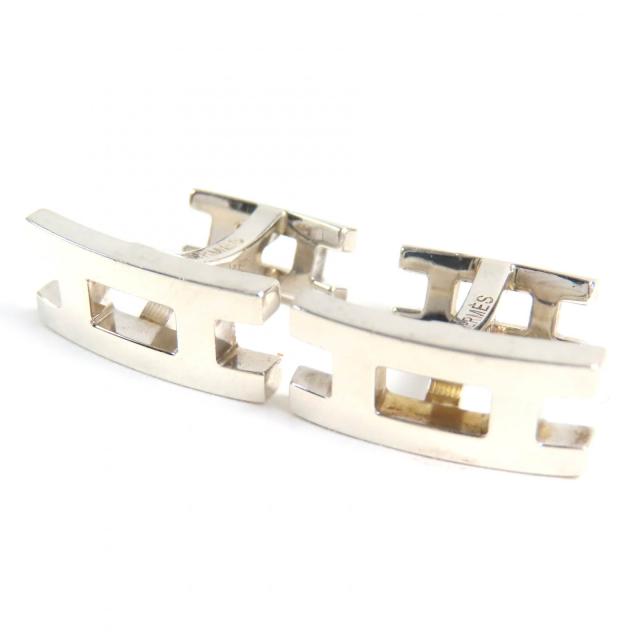 良品△HERMES エルメス Hロゴ カフスボタン カフリンクス 紳士