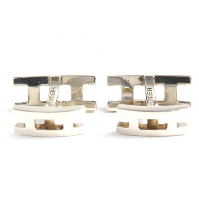 2530 極美品☆HERMES エルメス Hロゴ カフスボタン レッド×シルバー