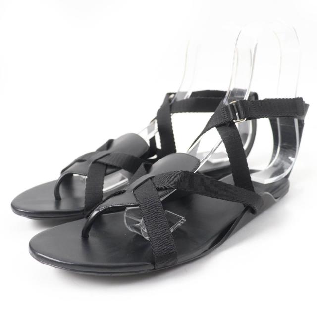 美品☆HERMES エルメス 20SS 201063Z オーラ アンクルストラップ レザー サンダル ブラック 38 イタリア製 レディース