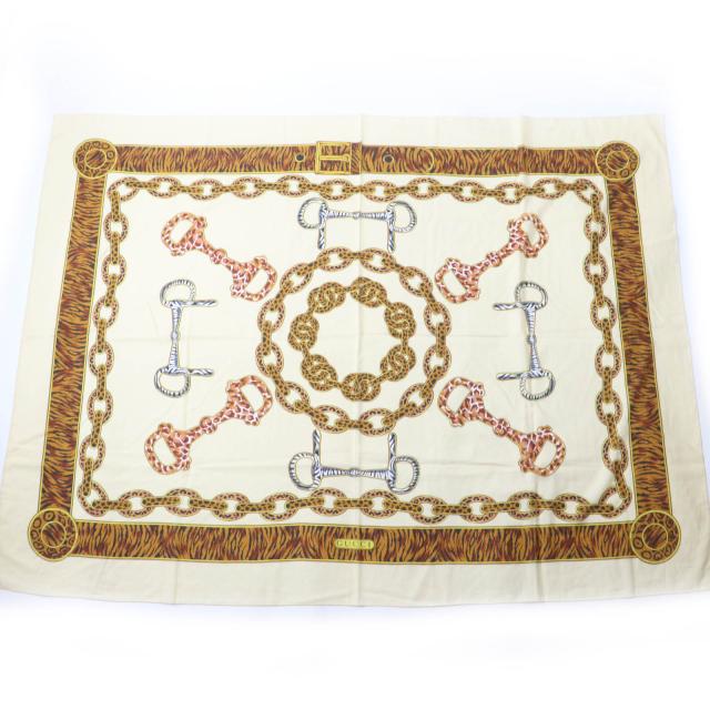 極美品☆GUCCI グッチ ヴィンテージ コットン100％ アニマル柄 ホースビット 大判 ショール ストール ブラウン系 イタリア製 レディース