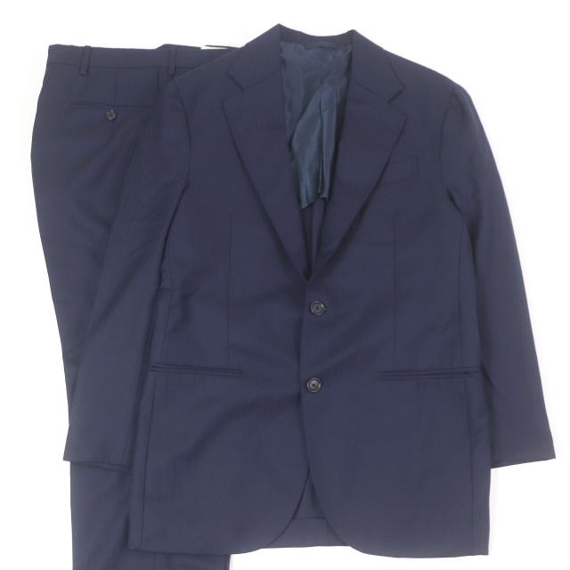 極美品□DE PETRILLO デペトリロ バージンウール ストライプ柄 ワイドラペル シングルスーツ ネイビー 48 イタリア製 正規品 メンズ