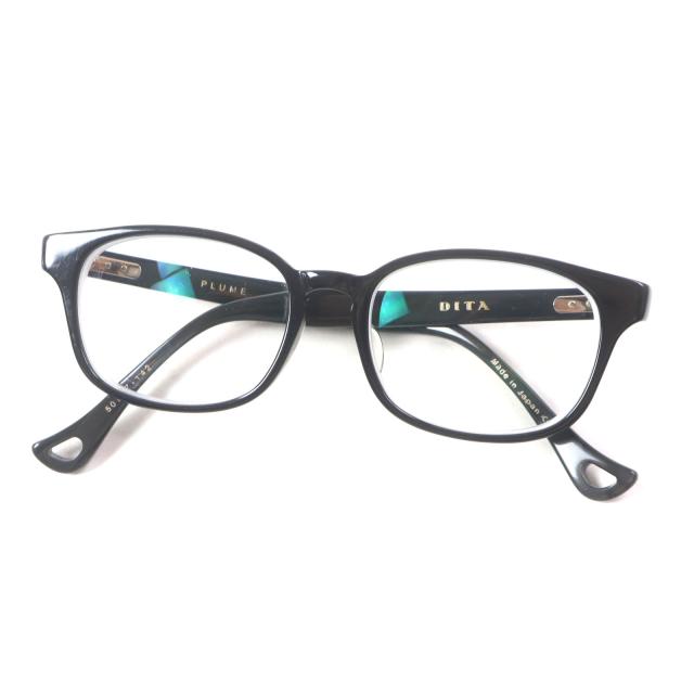 良品▼DITA ディータ DRX-3026 PLUME ウェリントン メガネ 眼鏡 アイウェア ブラック 50□17-142 度入り 箱・ケース付き 日本製 メンズ