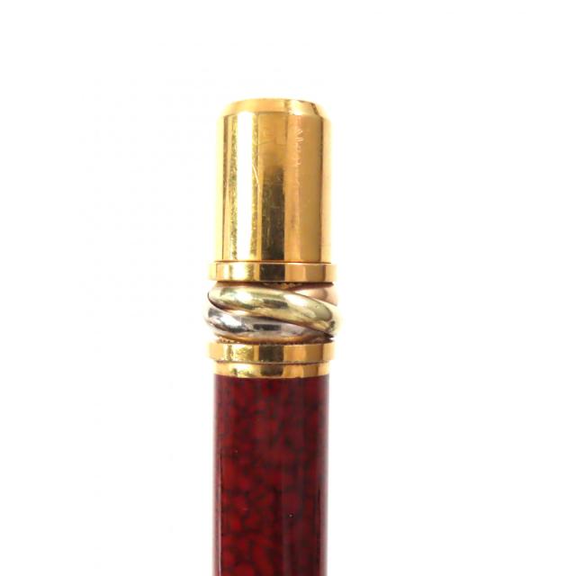 良品▼Cartier カルティエ トリニティ マーブル柄 ロゴ刻印入り ツイスト式 ボールペン ボルドー ゴールド フランス製 メンズ 筆記確認済み 良品▽Cartier カルティエ トリニティ マーブル柄 ロゴ刻印入り