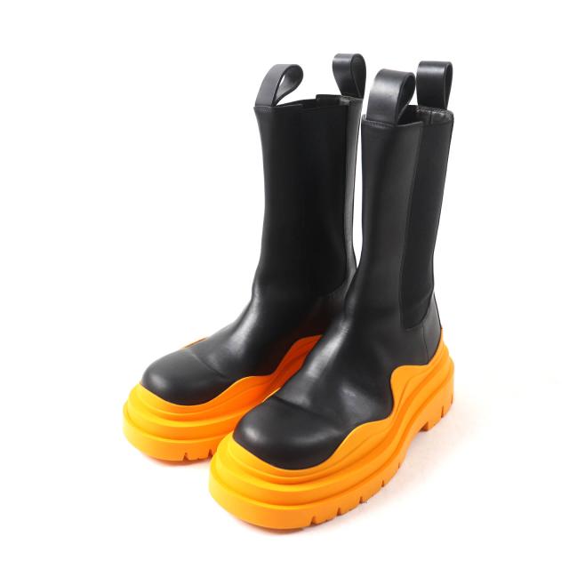 美品★BOTTEGAVENETA ボッテガヴェネタ レザー チェルシーブーツ サイドゴア ブーツ ブラック オレンジ 37.5 イタリア製 レディース