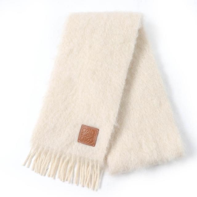 美品☆LOEWE ロエベ モヘア ウール アナグラムレザーパッチ フリンジ付  