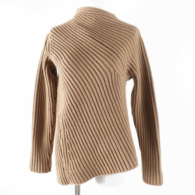 極美品◎JIL SANDER ジルサンダー 2020年製 JSPT751054 ウール カシミヤ アシンメトリー 長袖 ニット ブラウンベージュ 34 伊製 正規品