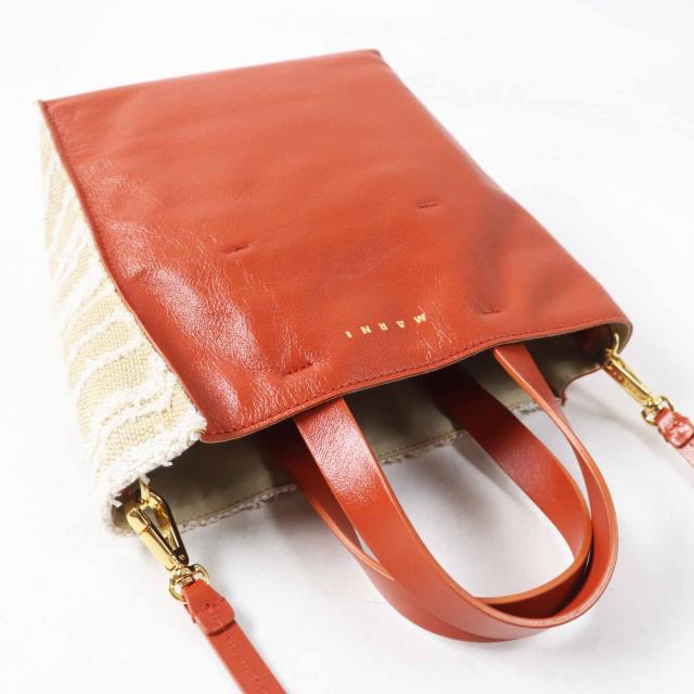 極美品◎MARNI マルニ MUSEO MINI ミュゼオ ミニ キャンバス レザー 2WAY ハンド／ショルダーバッグ マルチ イタリア製 レディース