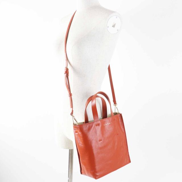 極美品◎MARNI マルニ MUSEO MINI ミュゼオ ミニ キャンバス レザー 2WAY ハンド／ショルダーバッグ マルチ イタリア製 レディース