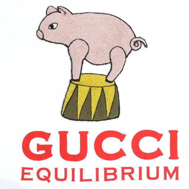 美品△GUCCI グッチ 615044 コットン100％ EQUILIBRIUM ピッグ刺繍 クルーネック 半袖Ｔシャツ オフホワイト マルチカラー XXS 正規品_2