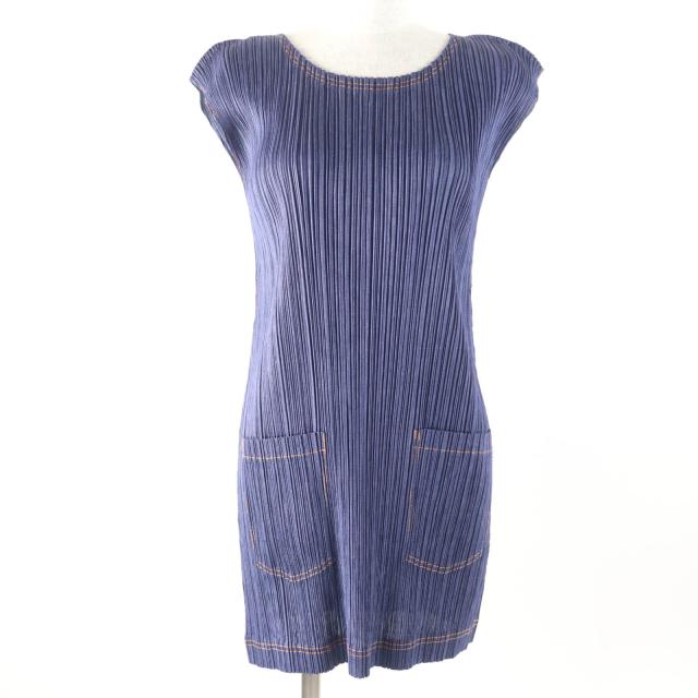 美品 XL相当 プリーツプリーズ デニム転写 パンツ サイズ4 イッセイミヤケ PLEATS PLEASE デニム転写プリントプリーツパンツ&スカート coming