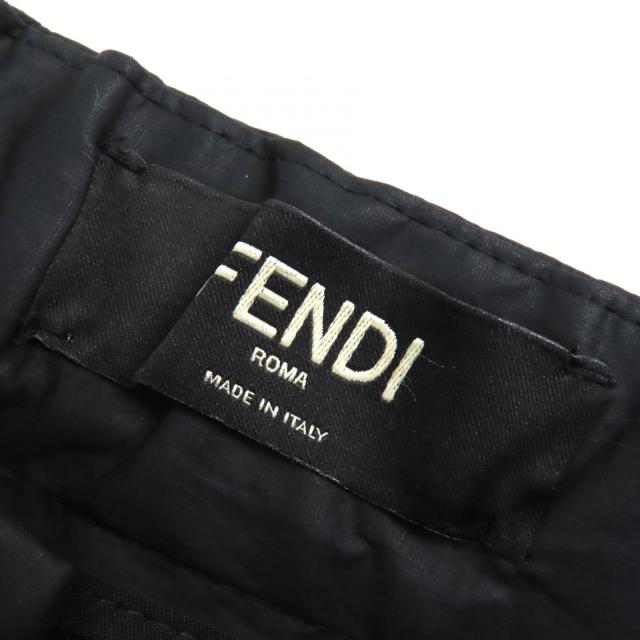 未使用品△FENDI フェンディ 2021年製 FB0741 AHV5 コットン100% ロゴバックル ベルトデザイン イージー パンツ ブラック 50 伊製 正規品_6