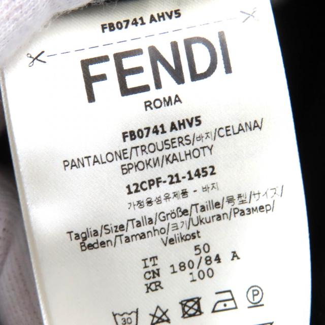未使用品△FENDI フェンディ 2021年製 FB0741 AHV5 コットン100% ロゴバックル ベルトデザイン イージー パンツ ブラック 50 伊製 正規品_8