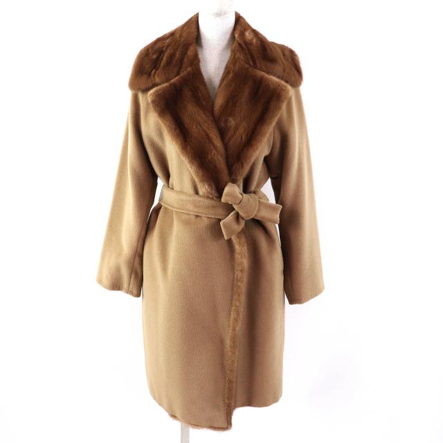 極美品 Max Mara ロングコート キャメル100％ ベルト ファー S 極美品 Max Mara ロングコート キャメル100％ ベルト ファー S