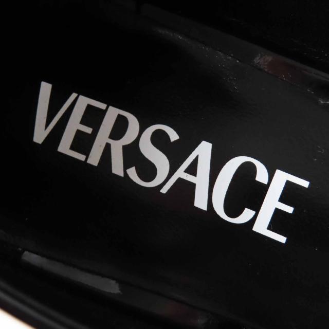 未使用品◎VERSACE ヴェルサーチ 24-25AW ジャンボ リボン バレリーナ オープントゥ パテントレザー パンプス ブラック 38