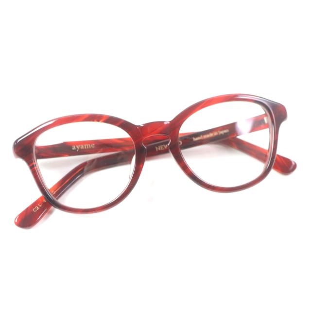 美品▼ayame アヤメ NEWOLD ニューオールド メガネ 眼鏡 アイウェア クリアレッド 49□20 ケース付き 日本製 メンズ